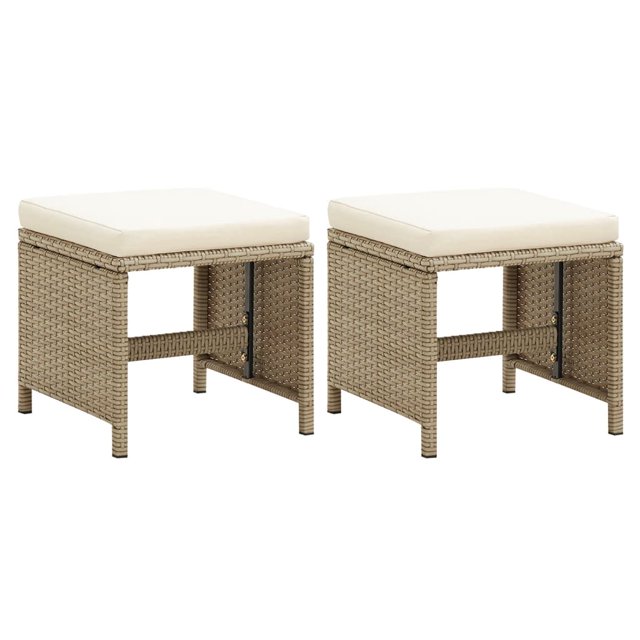 vidaXL Tabourets de Jardin 2 Pcs avec Coussins Poly Rotin Beige