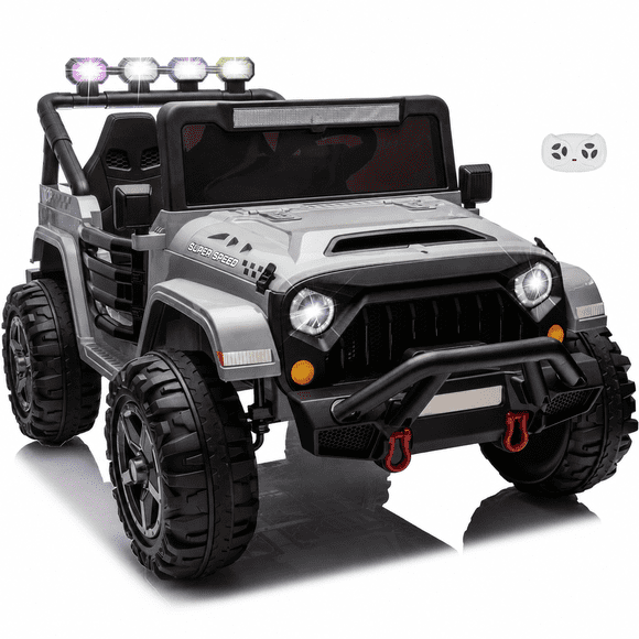 Kids Republic 24V Electric Ride-On Car for Kids, 2-Seater Off-Road Truck with 2.4G Parent Remote Control, LED Lights, Bluetooth, Grey