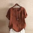 thumbnail image 2 of Timegard Cotton Linen Tops for Women Plus Size Round Neck Button Tunic Tops Casual Lightweight Blouse, 2 of 5