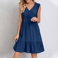 thumbnail image 2 of Yuyuzo Robes d'Été pour Femmes Sans Manches à Col en V Mini Robe T-Shirt Plissée à Volants Fluide Plage Vacances Robes d'Été, 2 of 6