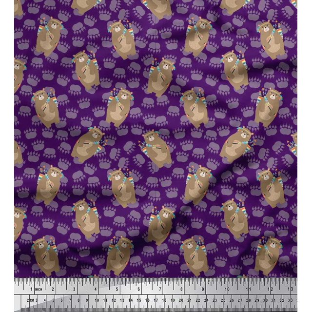 Soimoi Modal Satin Fabric Footprint,Bear & Arrow African Decor Fabric Printed Yard 42 Inch Wide