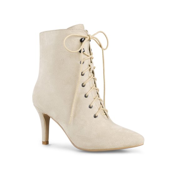 Unique Bargains Bottines à Talons Aiguilles à Bout Pointu à Fermeture Éclair et à Lacets pour Femmes