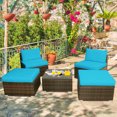 thumbnail image 1 of Patiojoy Ensemble de Canapé d'Extérieur en Rotin Osier 5 Pcs Chaise Longue avec Coussins Turquoise, 1 of 9