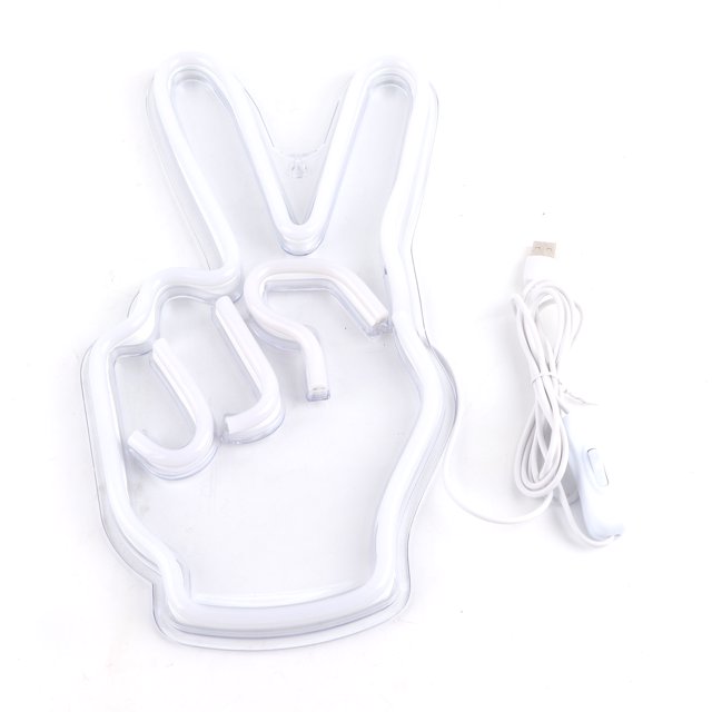 Neon Sign Light Innovative Victory Gesture Decorative Lamp USB Powered for Bedroom Cabinet Shelf
