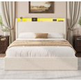 thumbnail image 2 of Bingirl Queen Bed Frame in Beige Boucle: Upholstered with Storage Headboard, Charging Station, LED Lights, 4 Storage Drawers, No Box Spring Needed, Noise-Free, 2 of 8