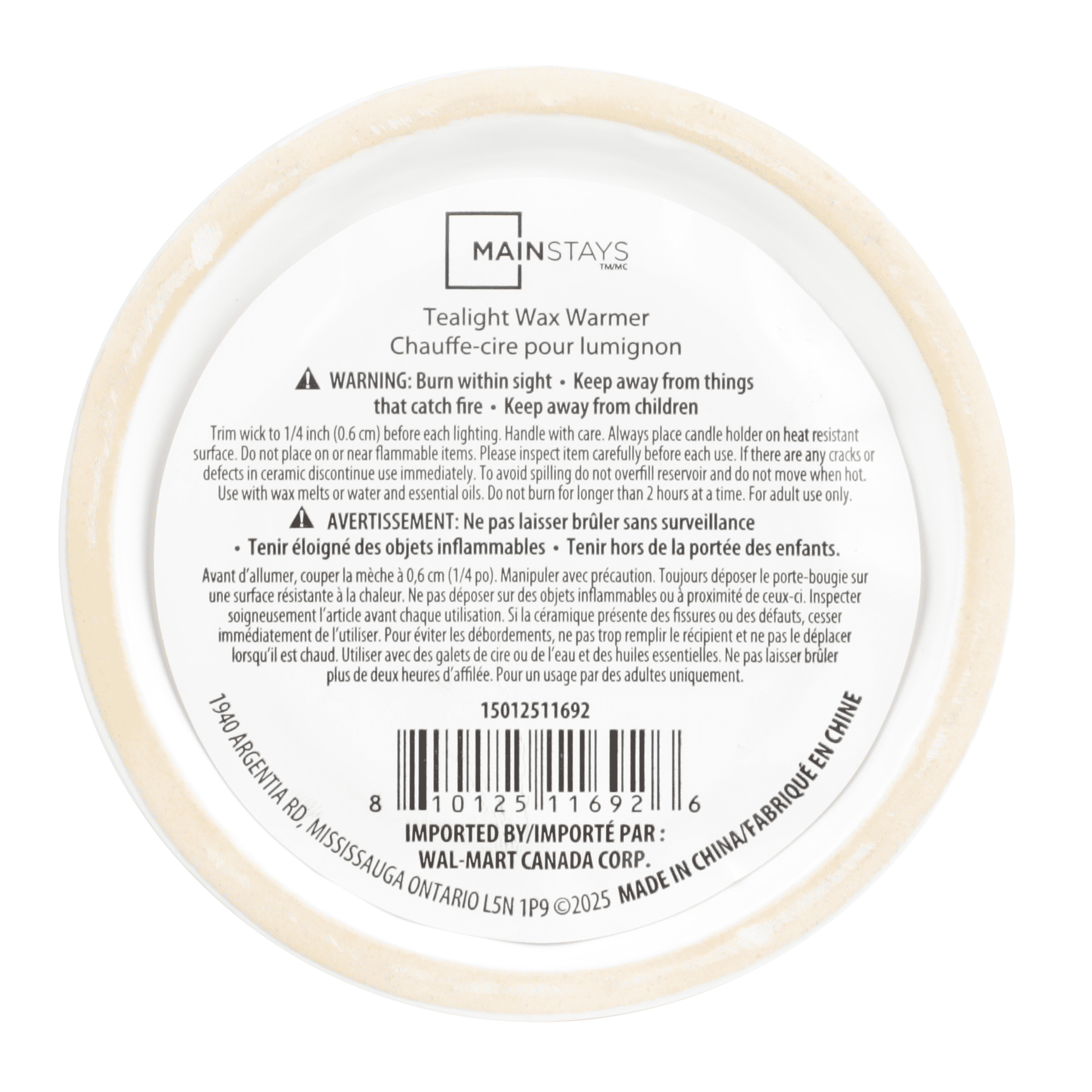 Réchaud à bougie chauffe-plat en céramique Mainstays, blanc, 1 pièce