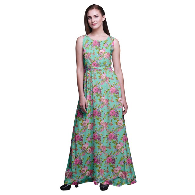 Bimba Robe Longue Maxi à Imprimé Floral pour Femmes, Tenue de Villégiature, Robe de Soirée - Moyen