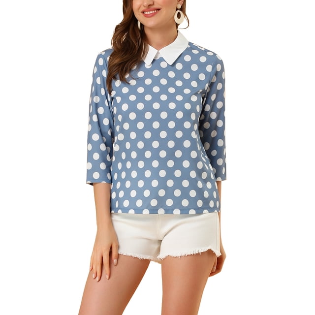 INSPIRE CHIC Chemisier pour Femme à Col Peter Pan Contrastant, Manches 3/4