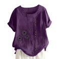 thumbnail image 1 of Chemise à Manches Longues pour Femmes Été Décontracté Col Rond Manches Courtes Imprimé Chemise Ample Hauts d'Été pour Femmes Coupe Ample Hauts à Manches Courtes pour Femmes, 1 of 5