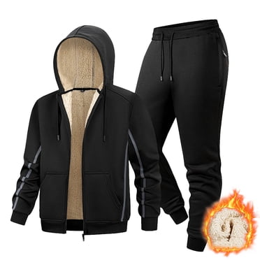 Ohufall Mens Track Suits 2 Piece Set Tracksuits Zip-Up Hoodies and Jogging Pants Warm Winter Sports Long Sleeve Fleece Athletic Set