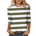 thumbnail image 1 of Meichang T-Shirts à Manches 3/4 Grande Taille pour Femmes, Décontractés, à Imprimé Rayé, Col Ras du Cou, Hauts Légers, Doux et Extensibles, Manches Trois Quarts, Chemise, P-4TG, 1 of 5