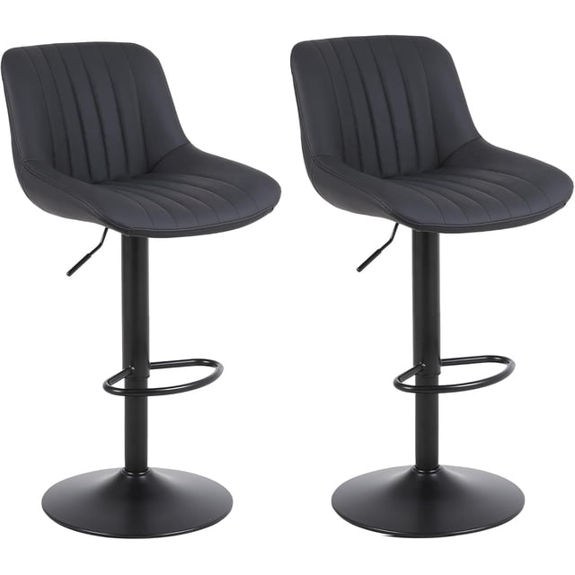 Furniture Swivel Bar Stools Set of 2, Bar Chairs Adjustable Height Bounded Leather Counter Height Barstools and Sturdy Metal Handel Kitchen Island Stool Black