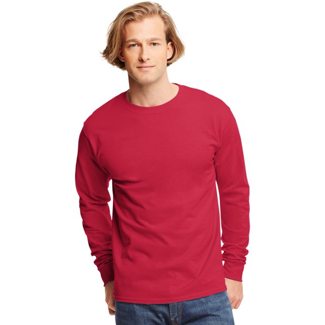 Hanes TAGLESS Men`s Long-Sleeve T-Shirt - Best-Seller, M, Deep Red