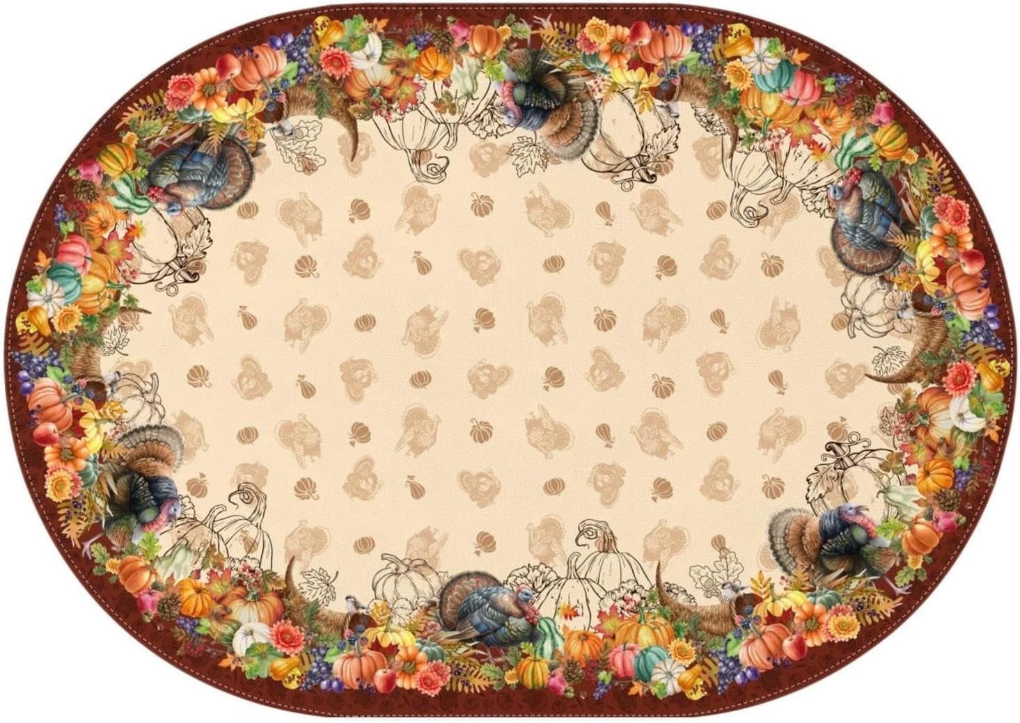 Oval Thanksgiving Tablecloth 60 x 84 Inch, Thanksgiving Turkey Harvest Tablecloth Oval, Thanksgiving Table Cloths Oval, Thanksgiving Oval Table Cloth Decor