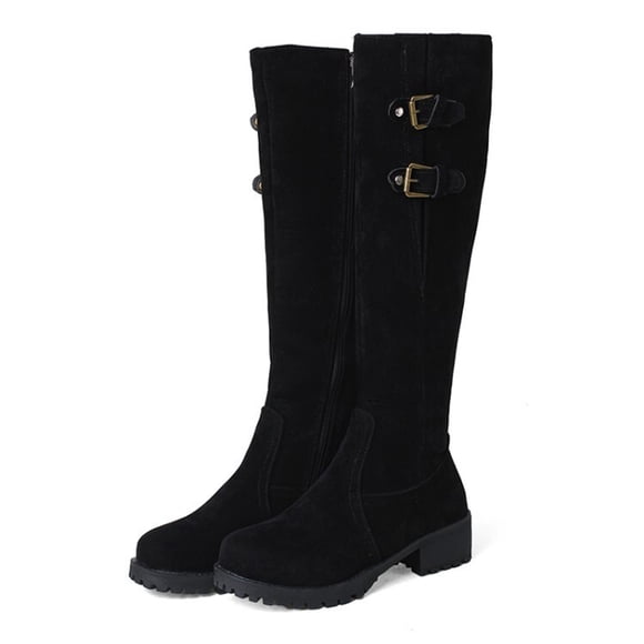 Jienlioq Women'S Winter Boots Oversized Thickened Warm Cotton Boots Belt Buckle High Sleeve Boots Zipper Knight Boots