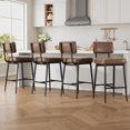 thumbnail image 4 of Set of 2 Counter Height Bar Stools, 26 Inch Faux Leather Upholstered Stool with Back & Metal Legs, Modern Barstool Set for Kitchen Island, Bar, Dining, Brown, 4 of 9