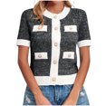 thumbnail image 1 of JGGSPWM Womens Short Sleeve Button Down Cardigans Sweater Cropped Lightweight Crew Neck Elegant Knit Tops with Pockets Black S, 1 of 2