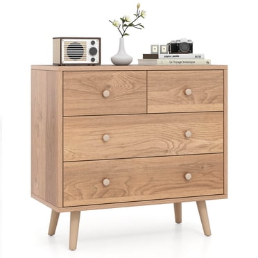 Costway Commode à 4 Tiroirs pour Chambre, Grand Commode avec Rails de Guidage en Métal, Naturel