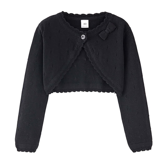 uublik Girls' Cardigan Kids Button Closure Sweaters Cropped Jacket Cover Up Tops Black, Size 2-9 Years