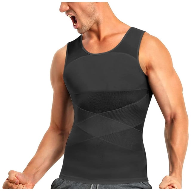 Pitauce Compression Shirts for Men Tummy Control Body Shaper Slimming Undershirt Tank Top Shapewear with Zipper
