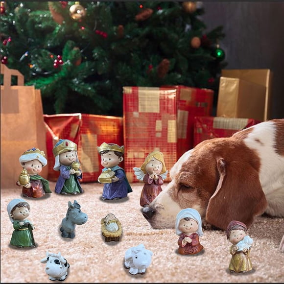 Christmas Manger Nativity Scene Resin Ornament Miniature Set For Home Decor With 11 Figurines Holiday Display And Festive Spirit