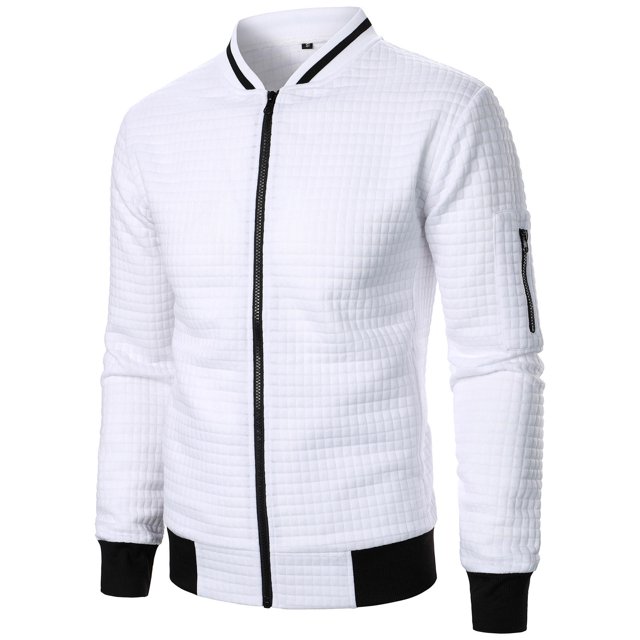 RXIRUCGD Man Solid Color Zipper Stand Collar Hoodie Coat, White, Size: 3XL