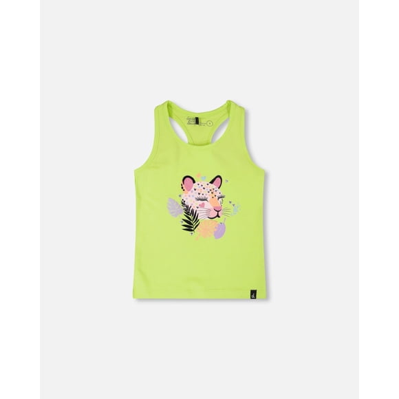 Deux Par Deux Organic Cotton Jersey Tank Top Lime Green With Screen Print