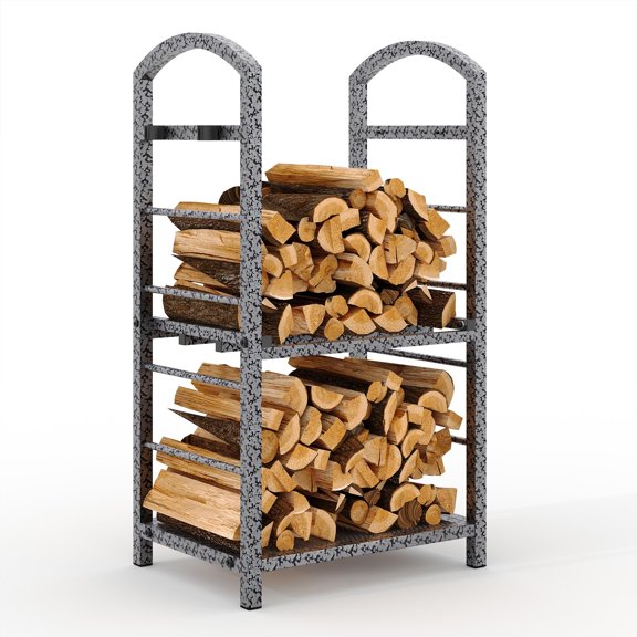 GloryStar Compact Firewood Rack 30 Inch, Metal Log Storage Stand with Kindling Hooks for Fireplace Wood Organization Indoors or Outdoors