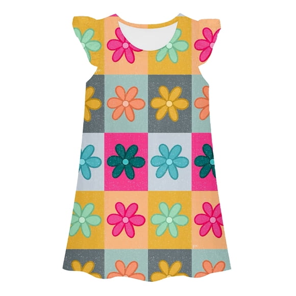 Pyjama Bebe Fille Toddler Kids Girls Summer Flutter Sleeve Sleep Dress Cartoon Print Loose Fit Home Wear Nightgown Kids Pajamas Hot Pink 5 Years-6 Years