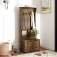 thumbnail image 2 of HOMCOM Portemanteau d'Entrée avec Porte-Manteau, Rangement et Banc d'Assise, Brun Rustique, 2 of 10