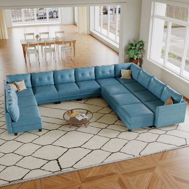 LLappuil Canapé Sectionnel Modulaire, Canapé Sectionnel Modulaire Surdimensionné 14 Places avec Rangement, Canapé en Similicuir Imperméable pour Salon