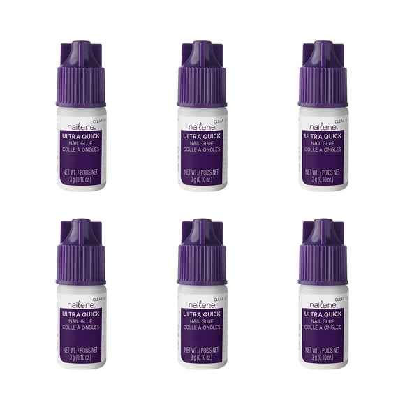 Nailene Colle à Ongles Ultra Rapide - Colle à Faux Ongles Durable Facile à Appliquer - Répare les Ongles Naturels - Adhésif à Ongles Séchage Rapide jusqu'à 7 Jours - 3 G/0.10 Oz - Lot de 6