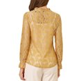 thumbnail image 3 of INSPIRE CHIC Women's Crochet Lace See Through Floral Ruffle Neck Blouse S Yellow-1, 3 of 7