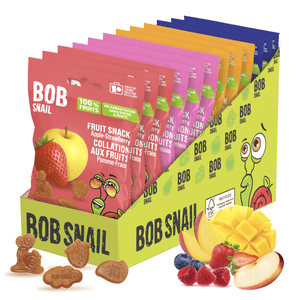 Bob Snail Fruit Bites Gluten-Free Nuts-Free Healthy Fruit Snacks Variety Pack - Pack of 12 (Mango x3, Apple-Strawberry x3, Apple-Raspberry x3, Apple-Blueberry x3)