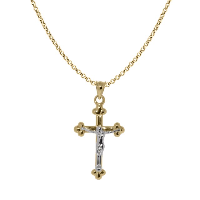 14k Two-tone Gold Polished Crucifix Pendant and Cable Chain