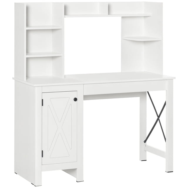 HOMCOM 47 Inch Computer Desk, Home Office Desk with Storage, White