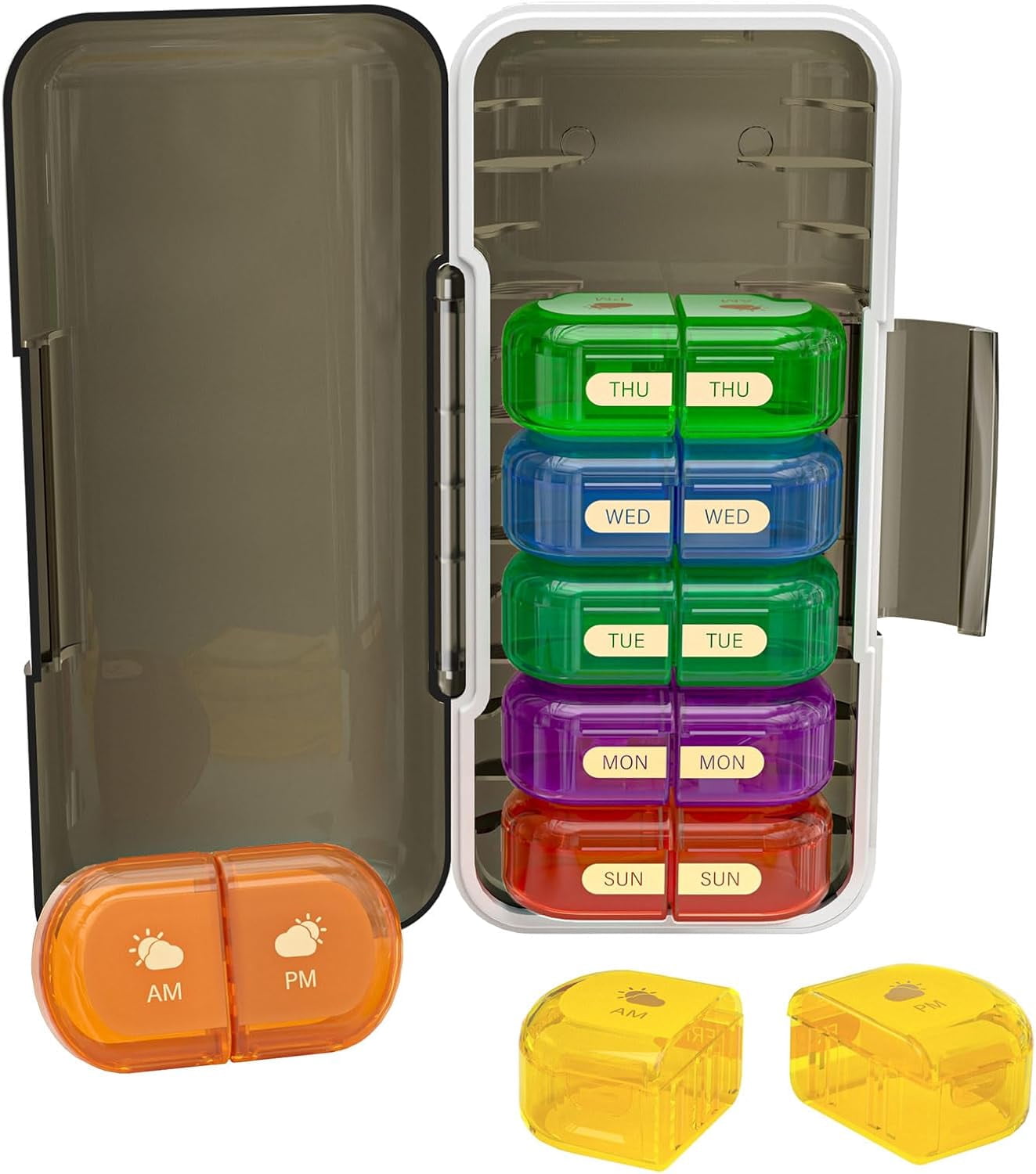 Weekly Pill Organizer Times a Day MoistureProof Detachable Compartments Am Pm Pill Box x Day Travel Pill Organizer for Pills/Fish Oil/Medication/Vitamin/Supplements (Dark )