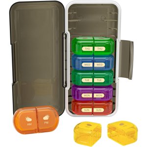 Heures hebdomadaires d'organisateur de pilules par jour MoistureProof Compartiments amovibles Boîte à pilules Am Pm x Organisateur de pilules de jour pour les pilules/huile de poisson/médication/vitamine/Suppléments (Dark )