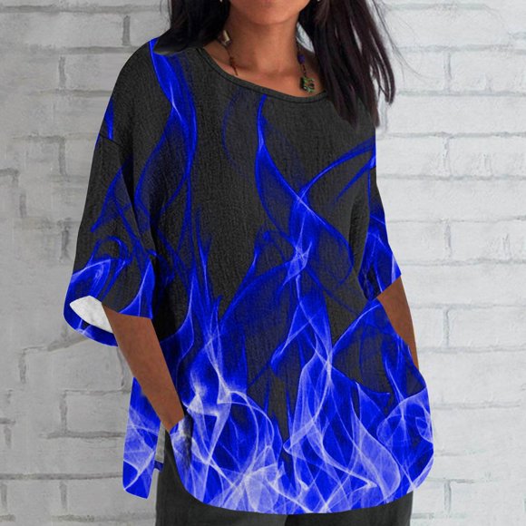 FcBaudy Womens Tops, Shirts for Women, Short Sleeve Round-Neck Blouses & Shirts Women's Ladies Fashion Casual Cropped 3/4 Sleeve Printed Loose Shirt Blouse Top Women Blouse