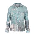 thumbnail image 3 of IROINID Rabais Womens Hauts Grande Taille Détente Col Rabattu Haut Ample Boutonné Manches Longues Imprimé Blouse, Bleu, 3 of 5