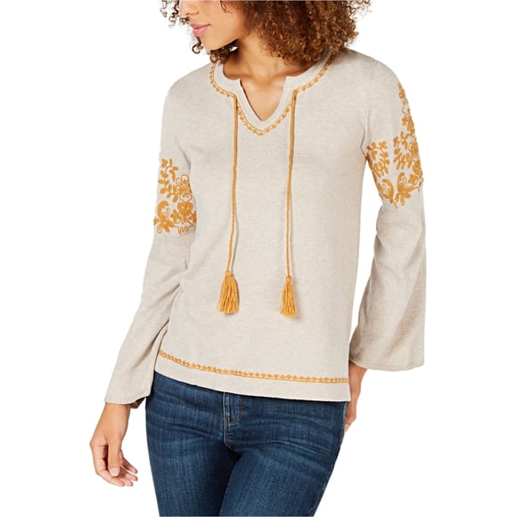 Style & Co. Womens Knit Peasant Blouse, Beige, X-Large