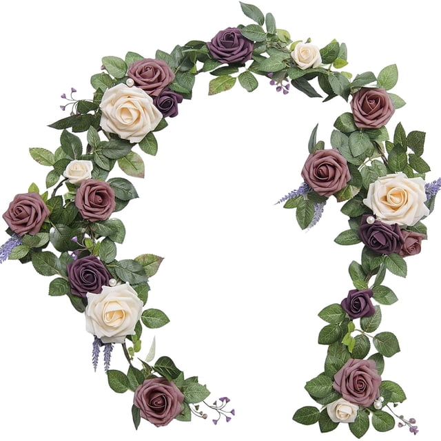 Guirlande Réaliste de Verdure Artificielle et de Roses pour Décoration de Table et Chaise de Mariage, Fausse Vigne Botanique avec Feuilles Réalistes pour Arrangement Rustique de Centre de Table en Arche