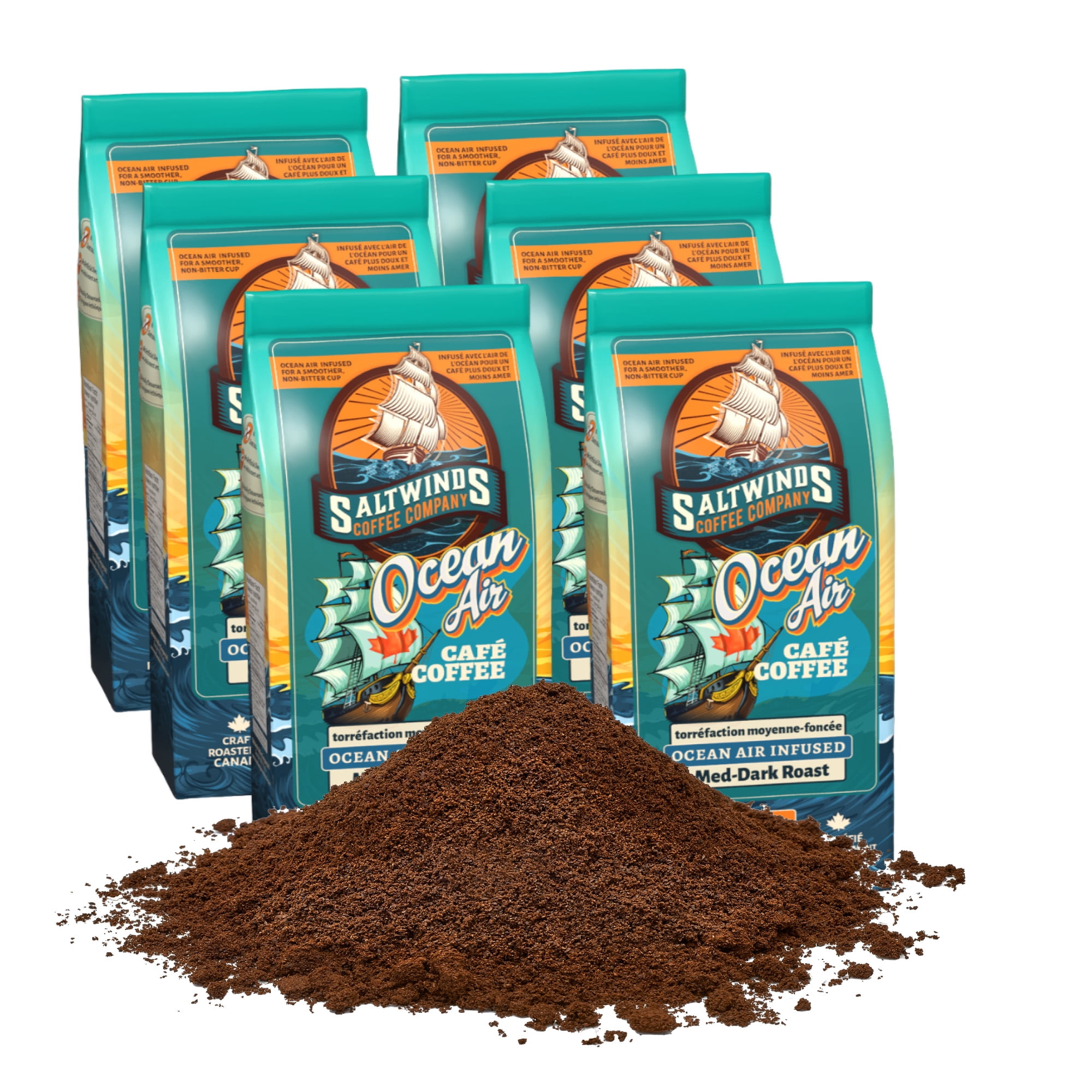 Ocean Air Medium Dark Roast Coffee (6 × 340 g Ground) | Bold, Smooth & Ocean Air Infused | Maritime-Roasted Canadian Coffee