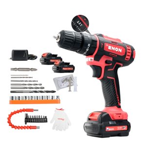 Machine à perceuse sans fil pour usage domestique 12.6v, 1500rpm, Chuck sans clé 10mm, 25 Torque de niveau, 2 Modes de vitesse, 3 Fonctions: Base magnétique, piles 2x1.5ah, 82 Kit de forage Pcs - rouge