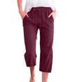 thumbnail image 1 of Innerwin Women's Solid Color Loose Wide Leg Capri Pants, Wine Red, L, 1 of 2