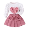 thumbnail image 1 of Sunnyoo Girls Outfits Heart Print Long Sleeve Pullover Top & Pleated Two Piece Set, 1 of 8