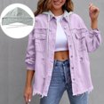 thumbnail image 2 of RXMEKW Womens Shirts Casual, Solid Color Denim Jacket with Detachable Hood, 2 of 9