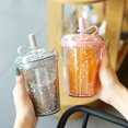 thumbnail image 4 of Visland Leak-proof Iced Coffee Cup Reusable Straight Pipette Cup with Built-in Straws Double Wall Insulated Iced Coffee Tumbler Cartoon Drinking Cup, 4 of 7