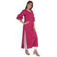 thumbnail image 2 of Moomaya Solid Rayon Kurta For Women bell Sleeve Drawstring Neck Long Ethnic Kurti, 2 of 6