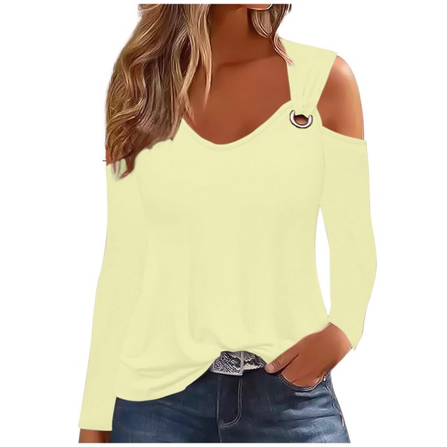 Yuyuzo Womens Tunic Tops Cold Shoulder Long Sleeve Shirts Loose Solid Color Lightweight Tee Tops